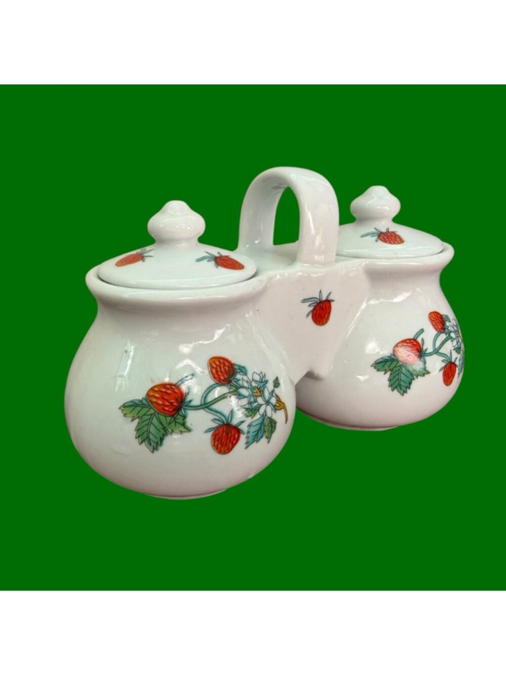 Vintage Ceramic Strawberry Double Jam Condiment Server Jar - Picture 2 of 6